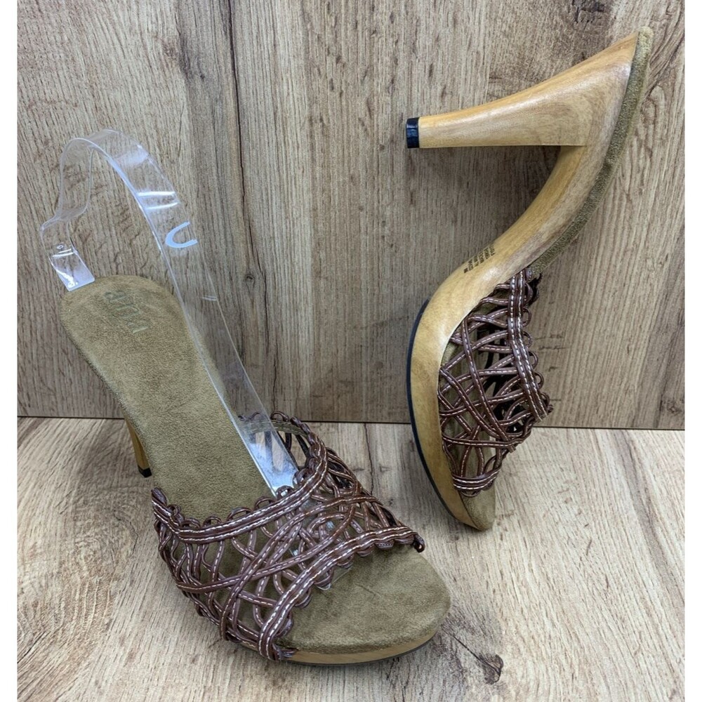ana Slip On Summer High Heel Sandal Shoes 023-5462 Weave Open Toe Brown Size 9M